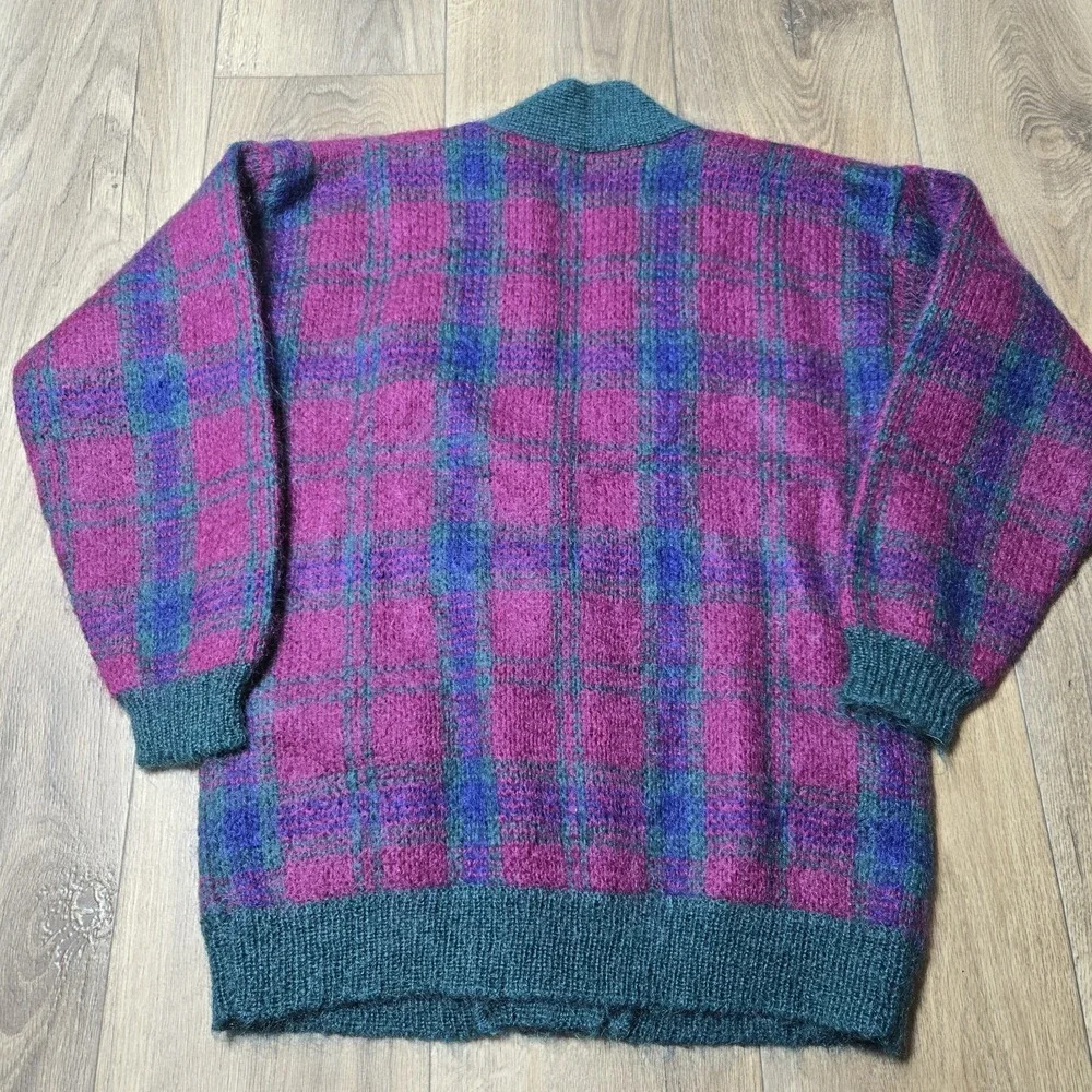 VTG Ninon Knit Sweater Oversized Small Acrylic Mohair Plum Green Blue‎ EUC